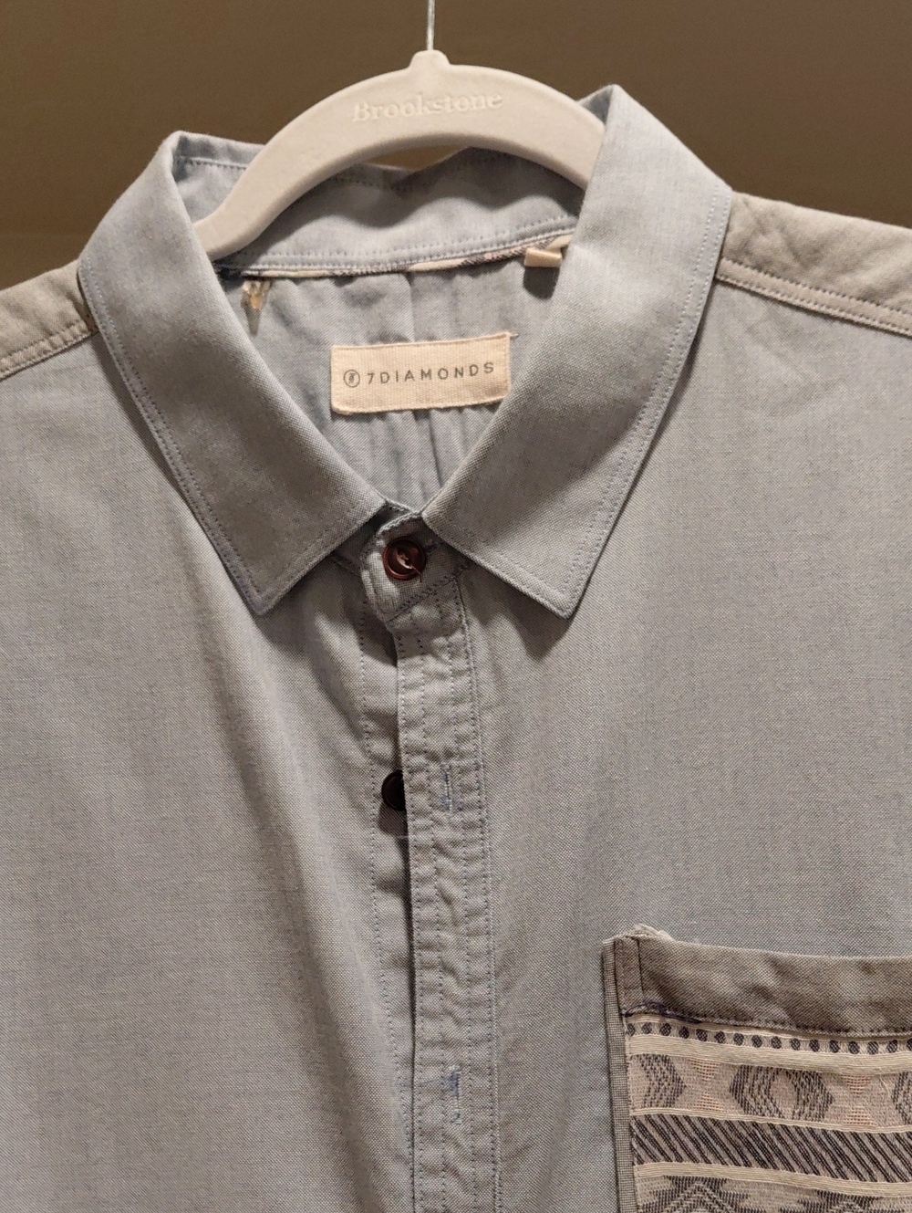 7 Diamonds Light Blue Casual Button-Down Shirt with Patterned Pocket